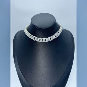 Vintage Japan Signed Faux Pearl Silver Choker Necklace‎ Adjustable